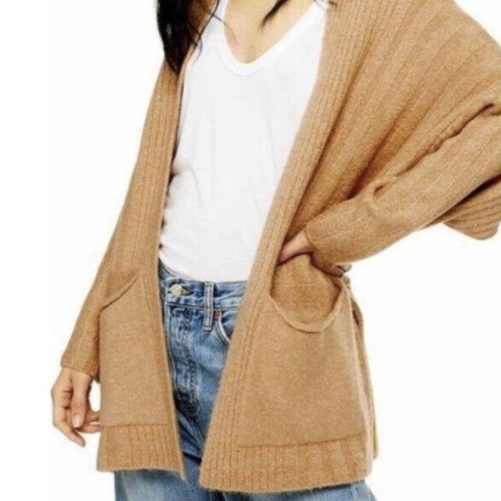 Topshop Women’s Soft Open Slouchy Cardigan Camel with Pockets XL
